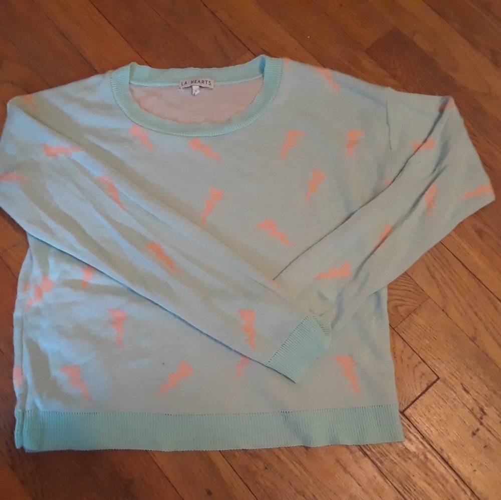 LA Hearts lightning bolt aqua light sweater